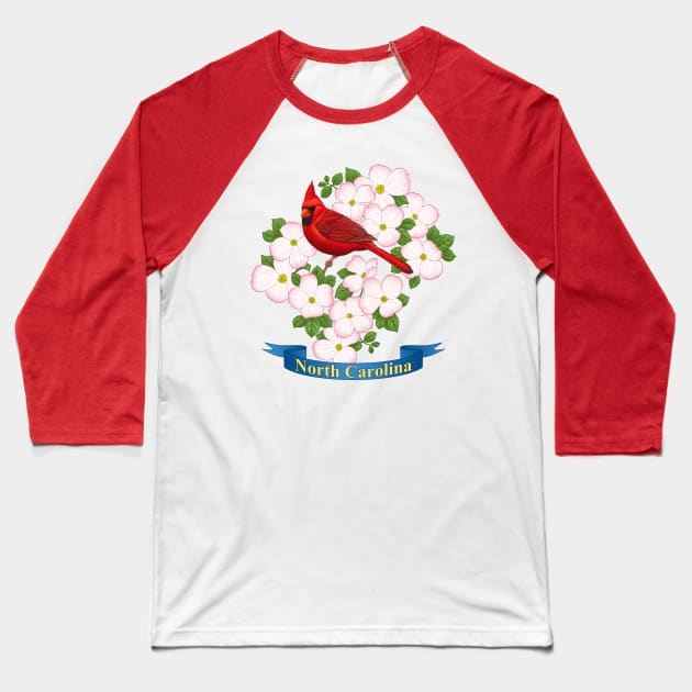 North Carolina State Cardinal Bird & Dogwood Flower Baseball T-Shirt by csforest